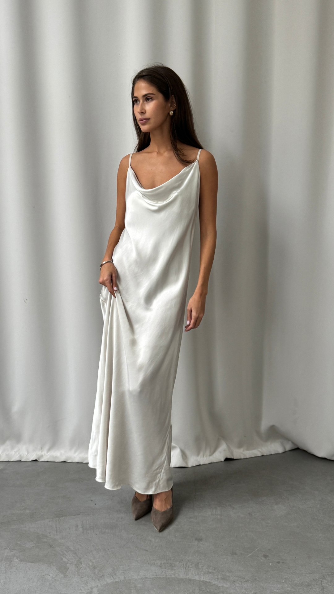 Alena Satin Dress - Pearl