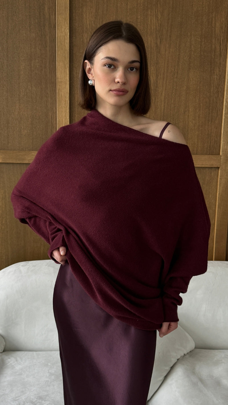 NATALIE ASYMMETRIC SWEATER - BURGUNDY