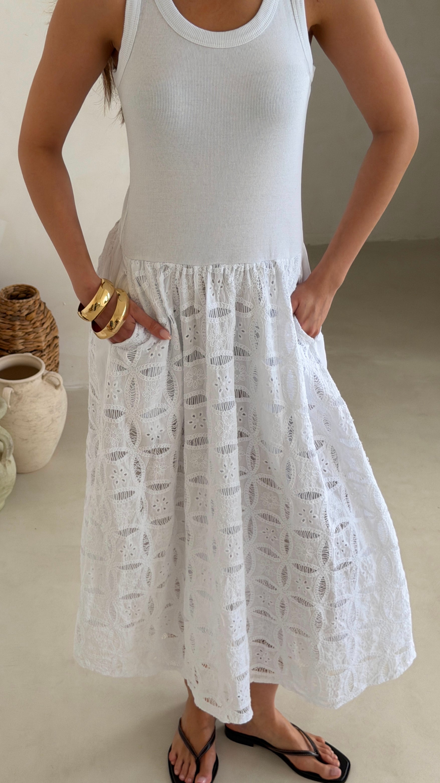 Melanie Broderie Dress - White