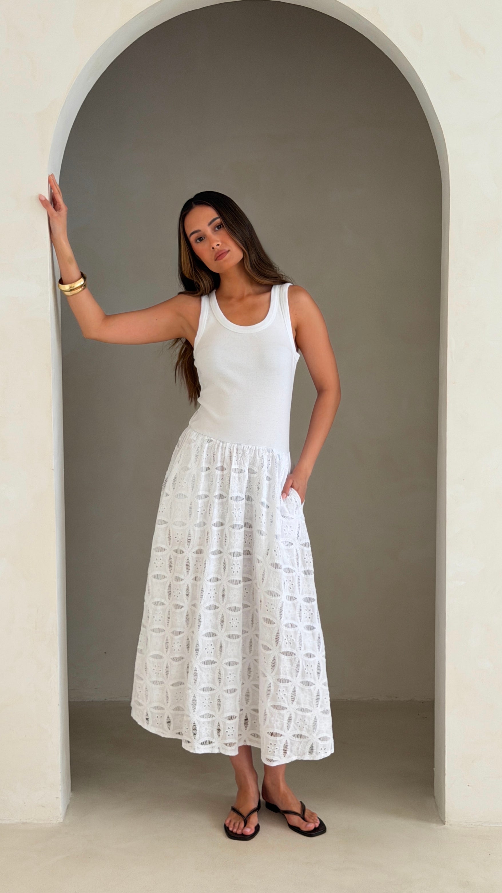 Melanie Broderie Dress - White