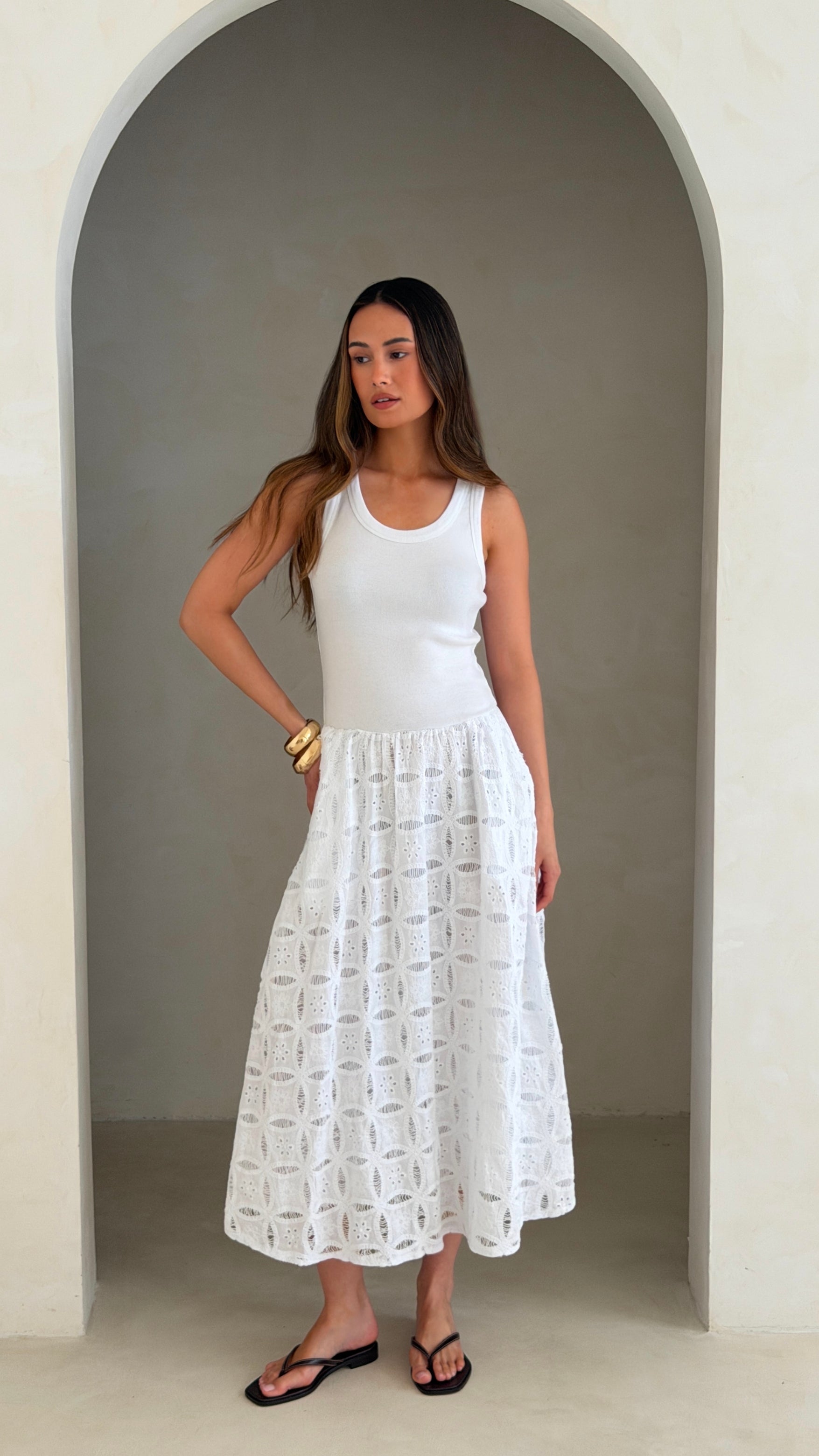 Melanie Broderie Dress - White
