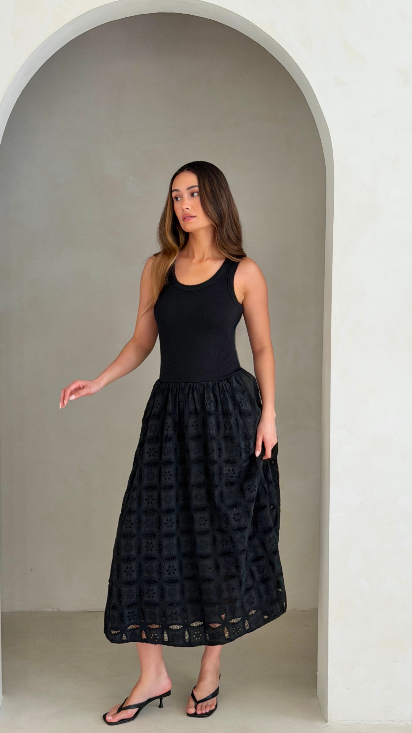 Melanie Broderie Dress - Black