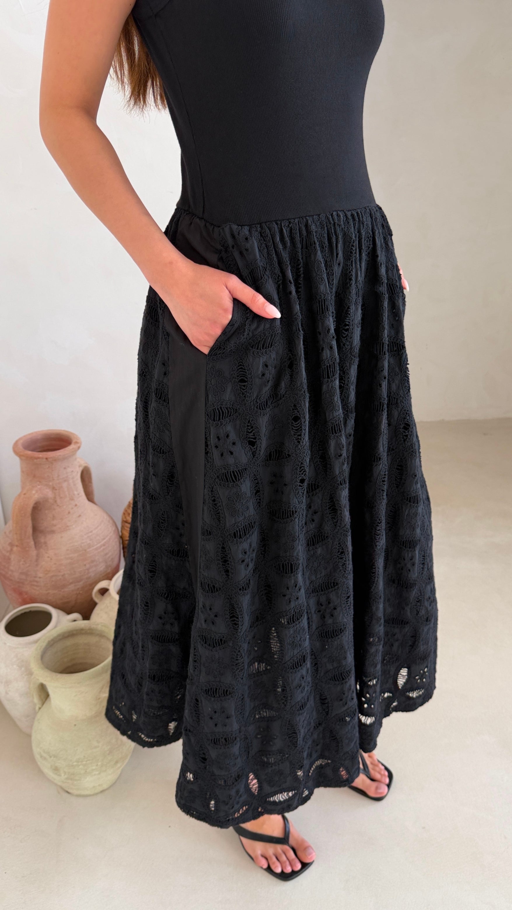 Melanie Broderie Dress - Black
