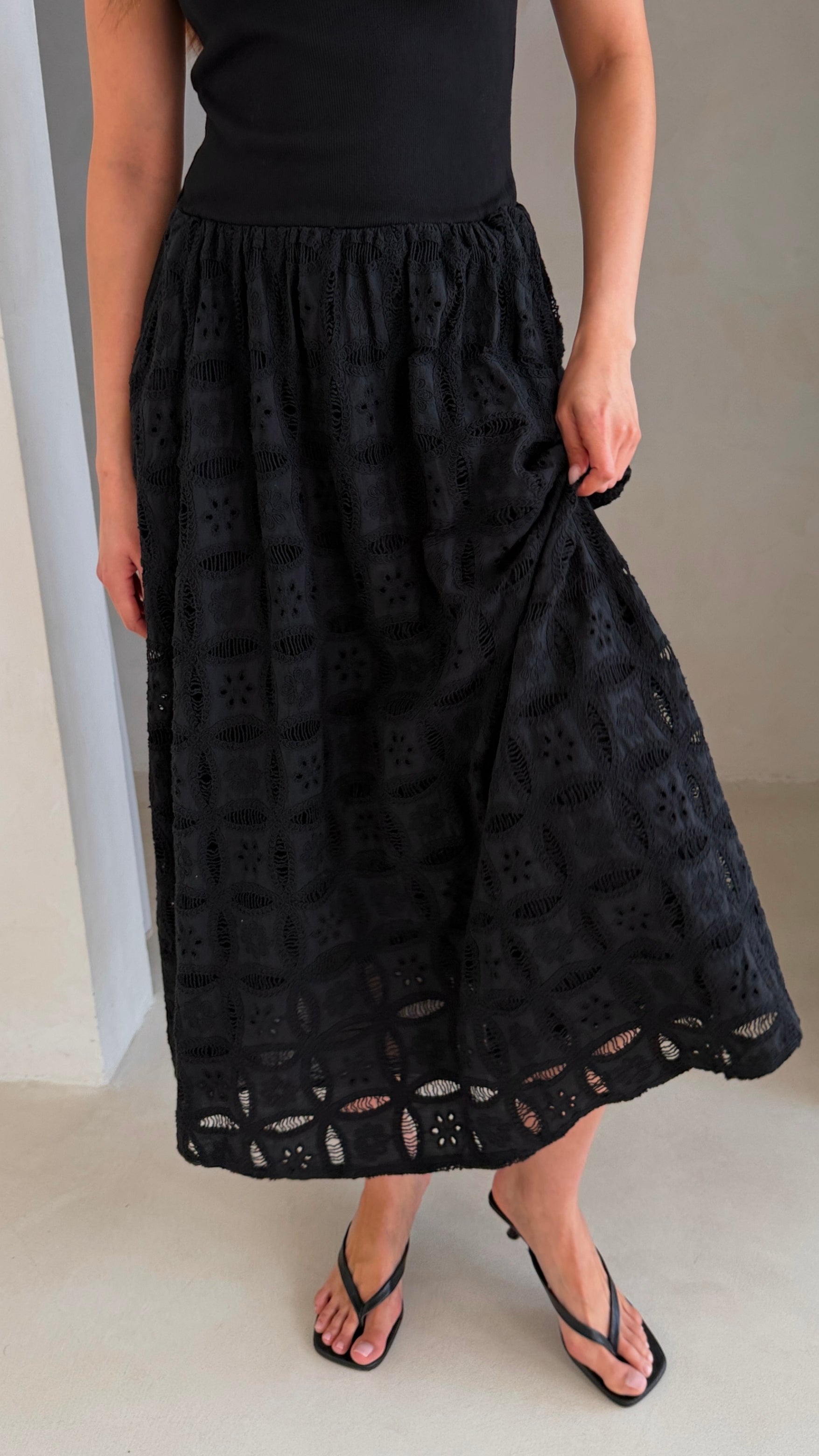 Melanie Broderie Dress - Black