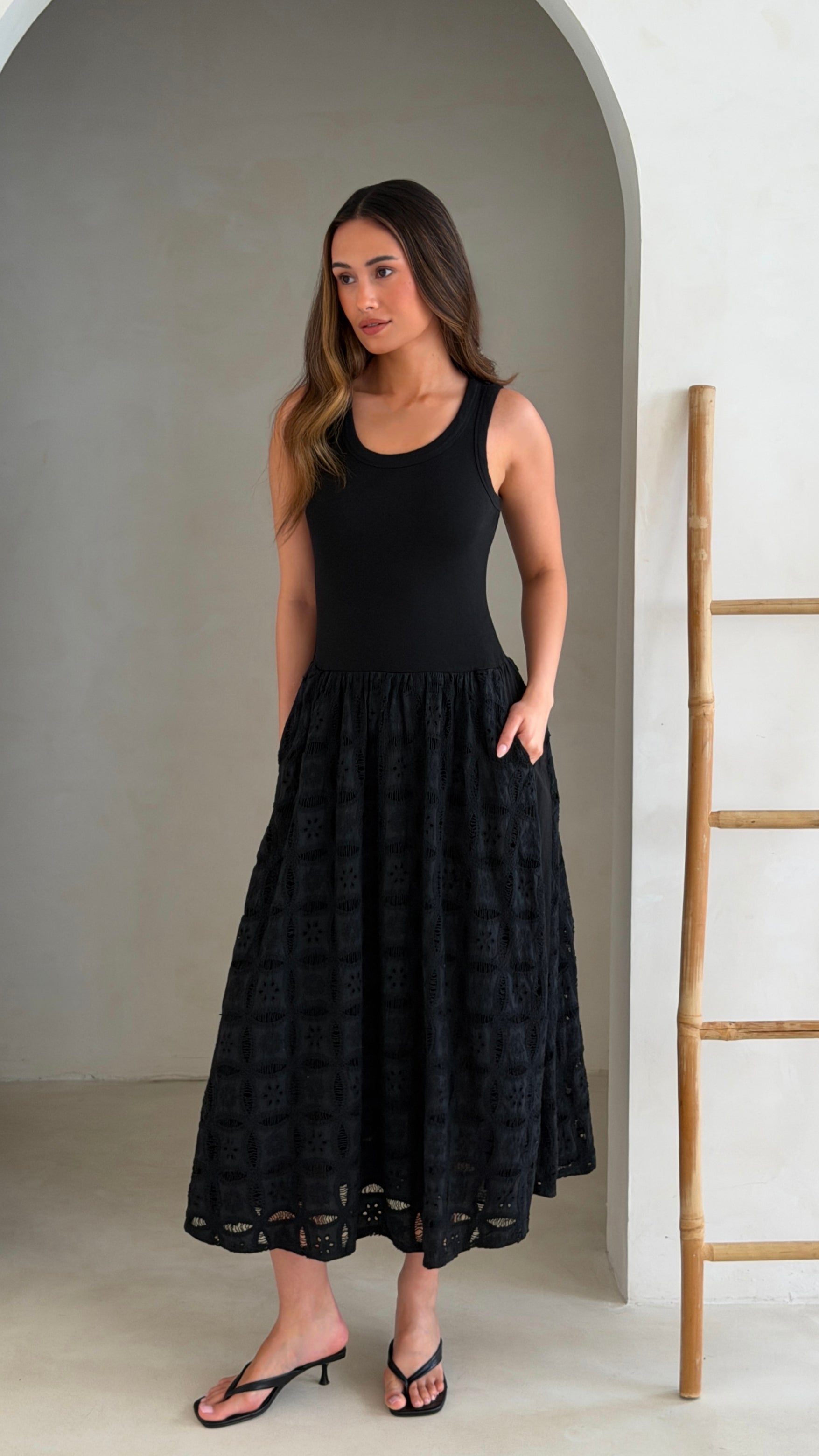 Melanie Broderie Dress - Black