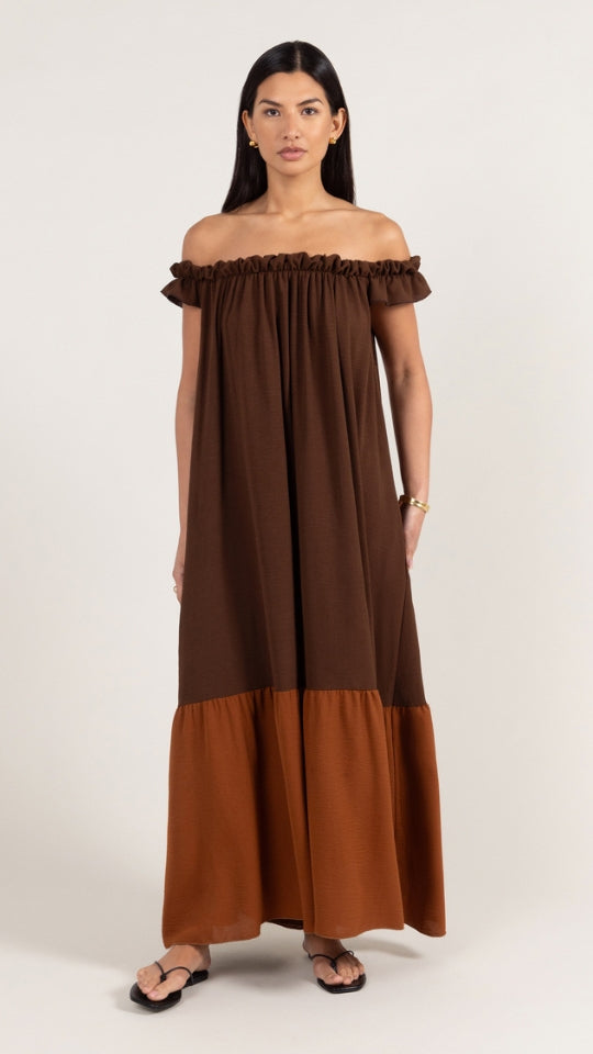 Alessia Contrast Dress - Cocoa/Caramel