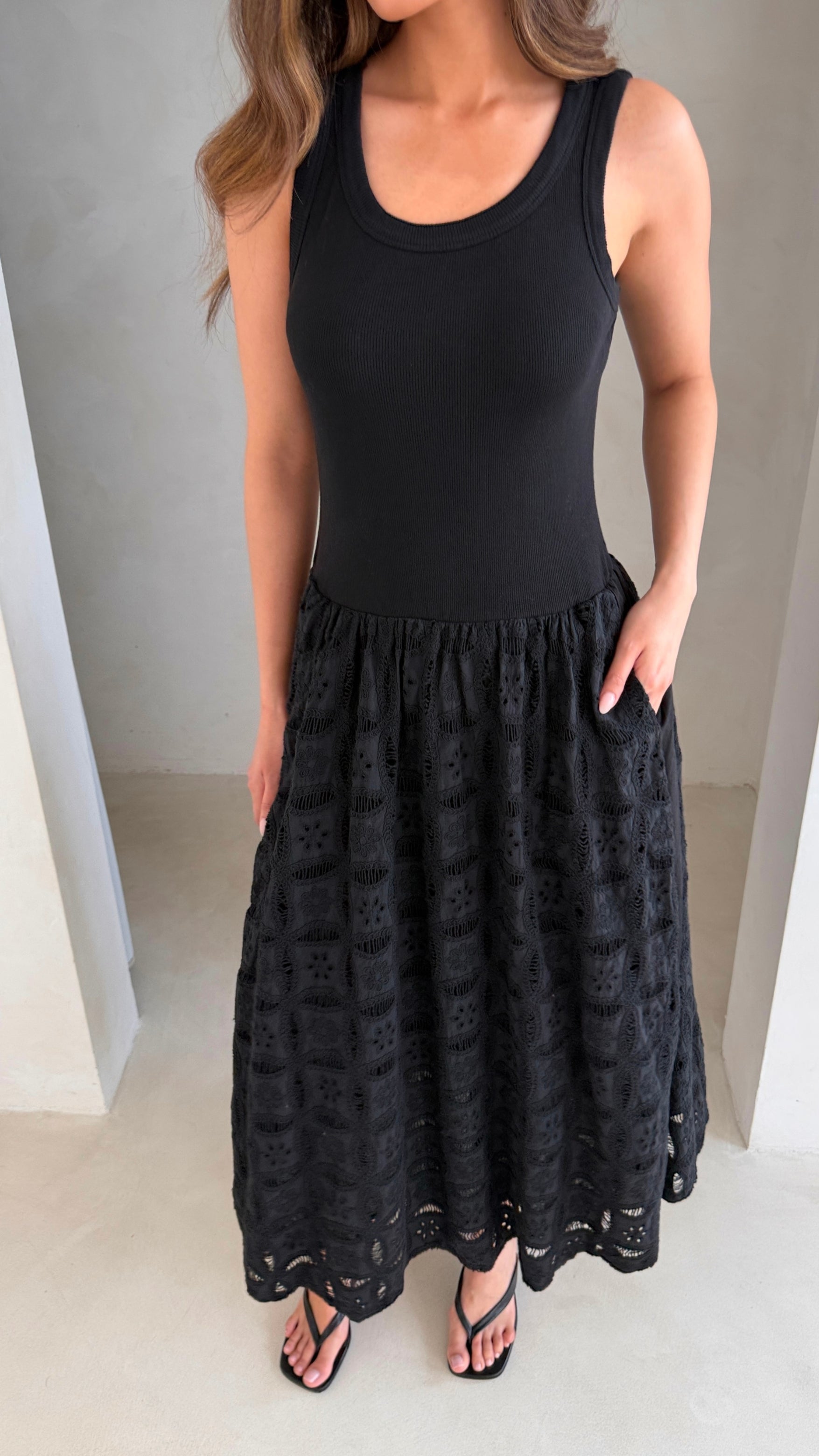 Melanie Broderie Dress - Black