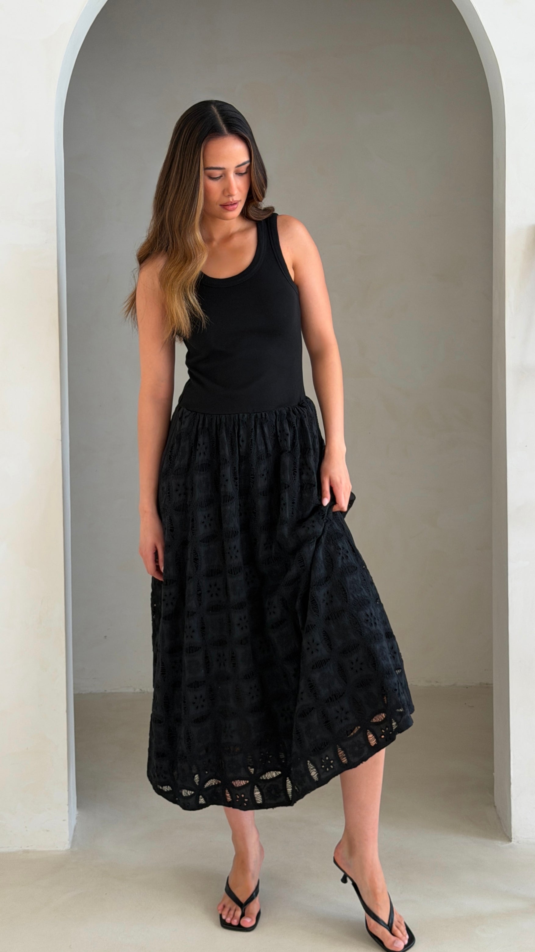 Melanie Broderie Dress - Black