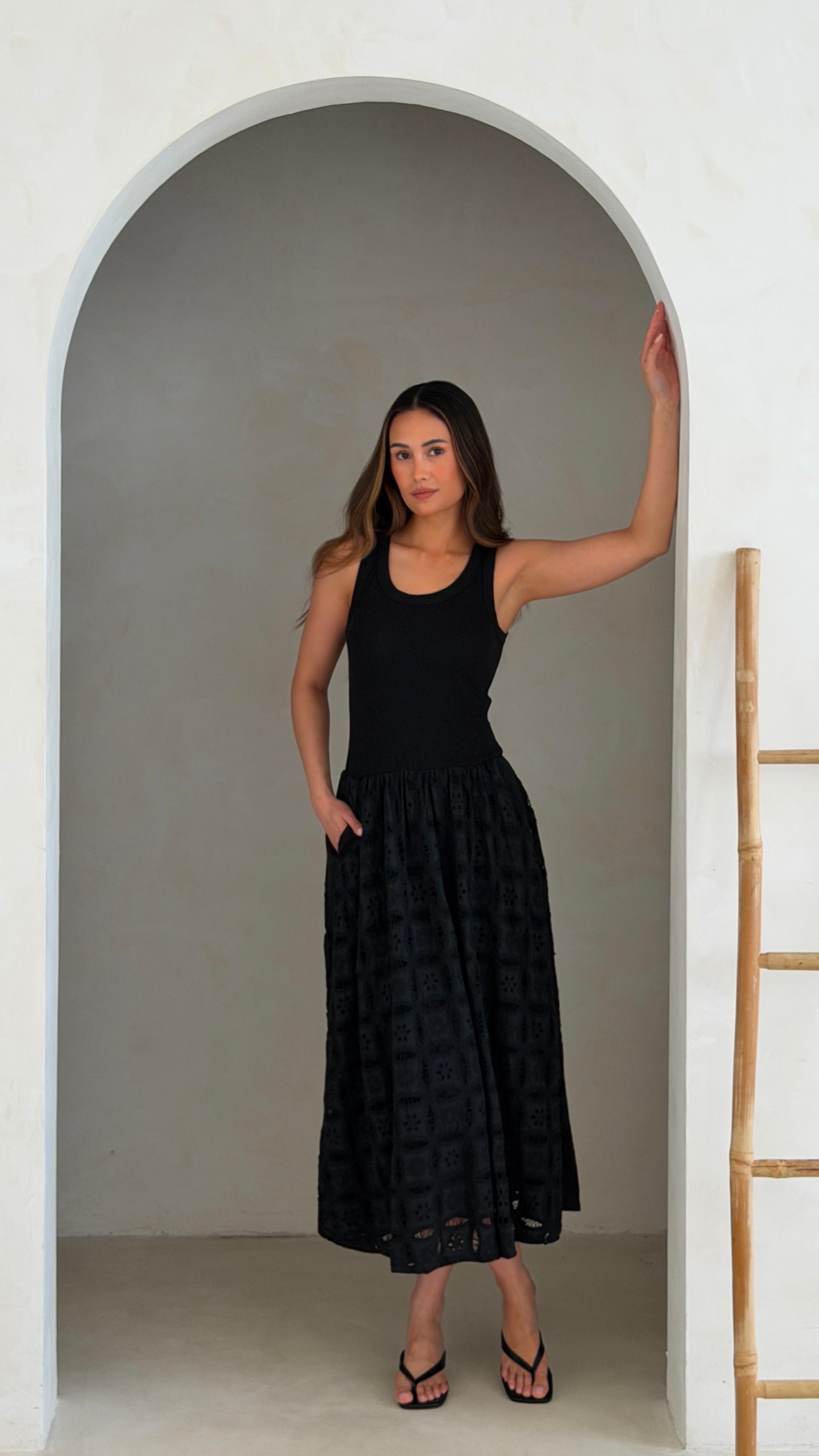 Melanie Broderie Dress - Black