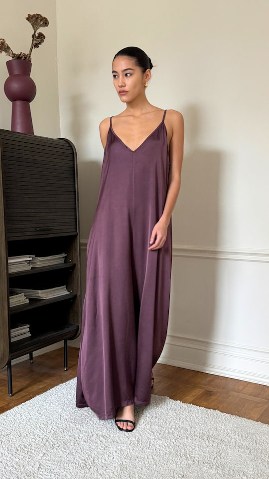NATALIE SATIN JUMPSUIT - BURGUNDY