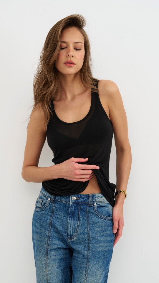 Lola Cashmere Jersey Vest - Black