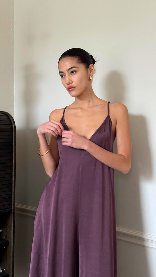 NATALIE SATIN JUMPSUIT - BURGUNDY
