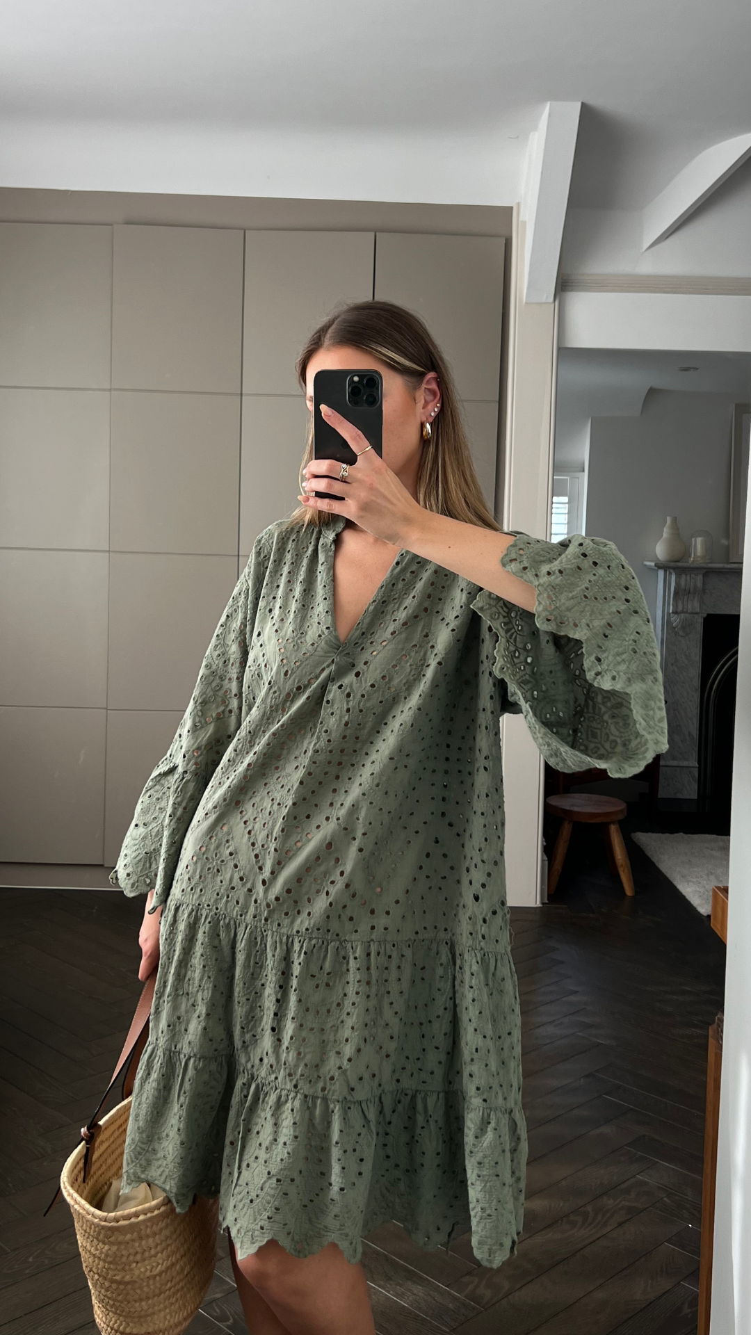 Nora Broderie Dress - Khaki