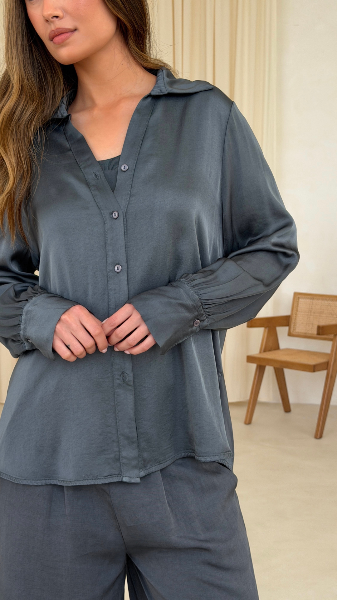 Raye Satin Shirt - Carbon
