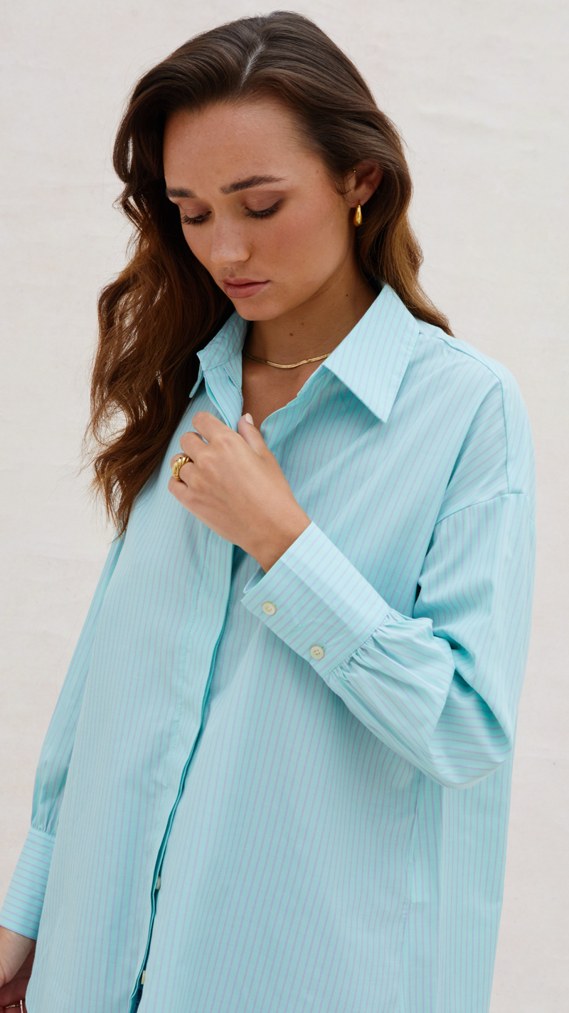 LEILA SHIRT - MINT STRIPES