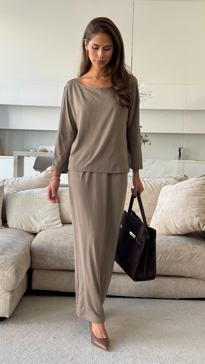 MIRA JERSEY TOP - TAUPE