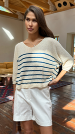 GRACE BOUCLÉ TEE - ECRU BLUE STRIPES