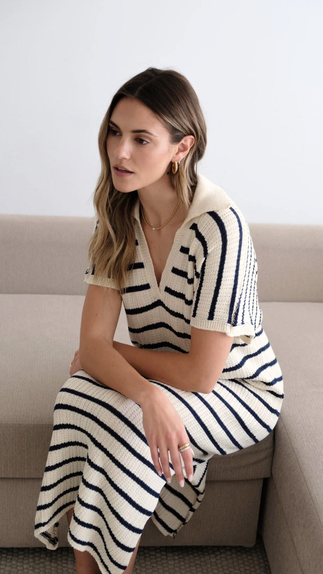 Erin Knit Dress - Ecru Navy Stripes