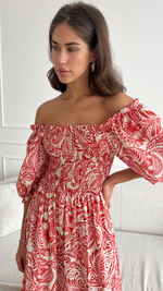 CARINA PRINT DRESS - RED PRINT