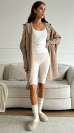 ROXY HOOD CARDIGAN - CAMEL