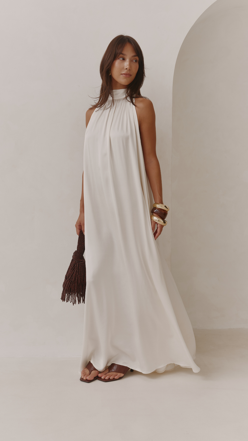 Everly Column Satin Dress - Oyster