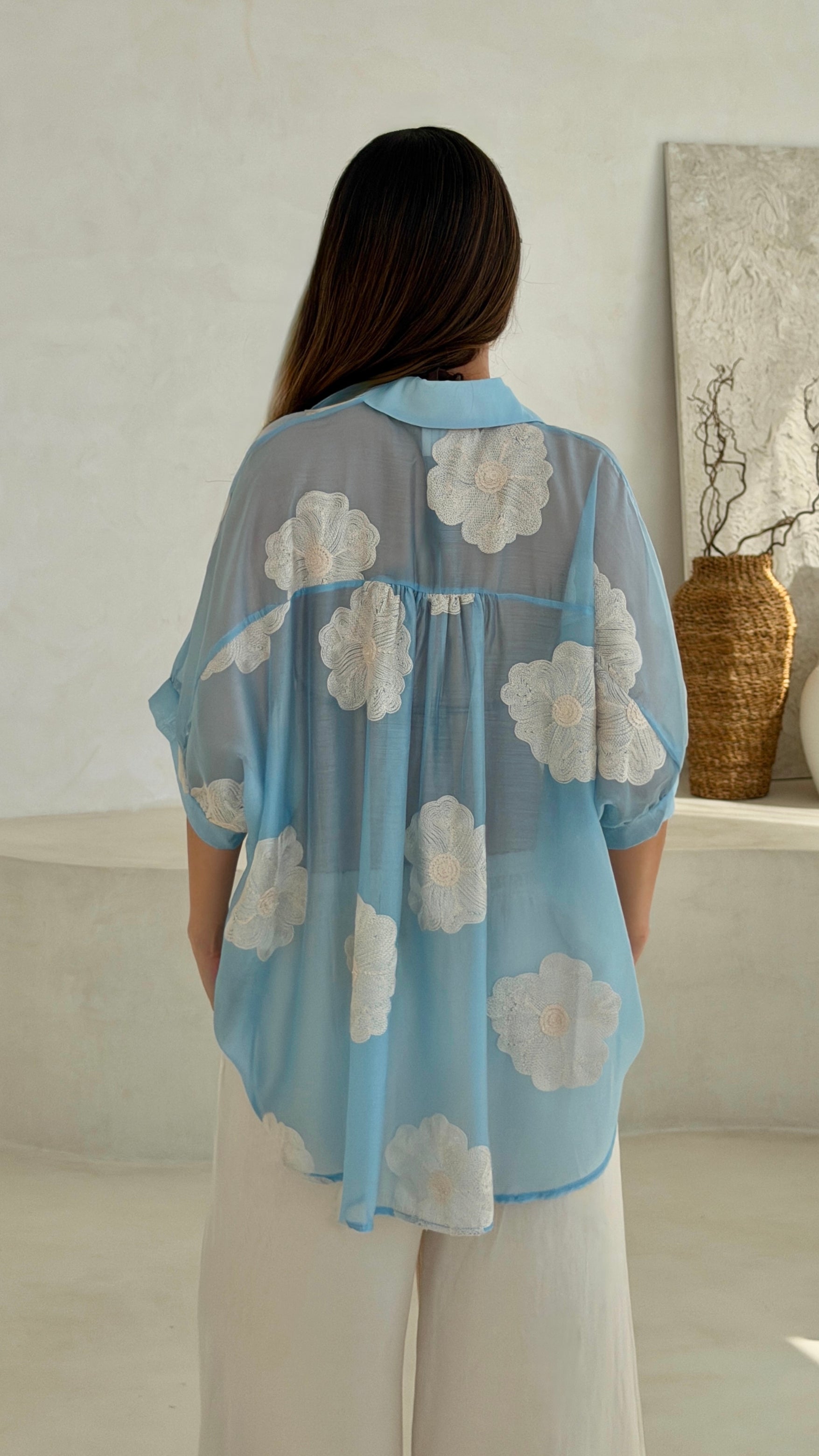 Rosie Embroidered Shirt - Blue