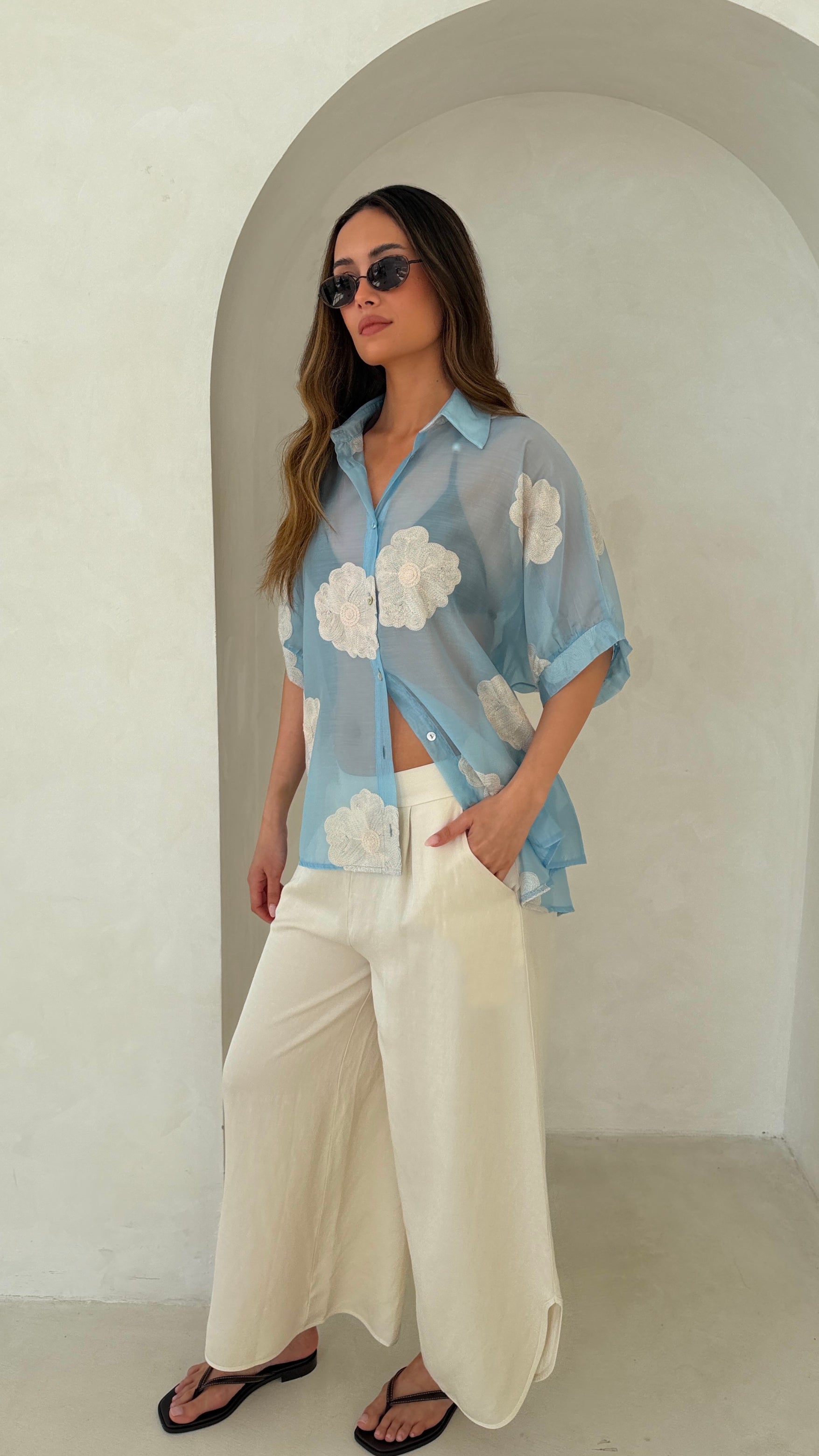 Rosie Embroidered Shirt - Blue