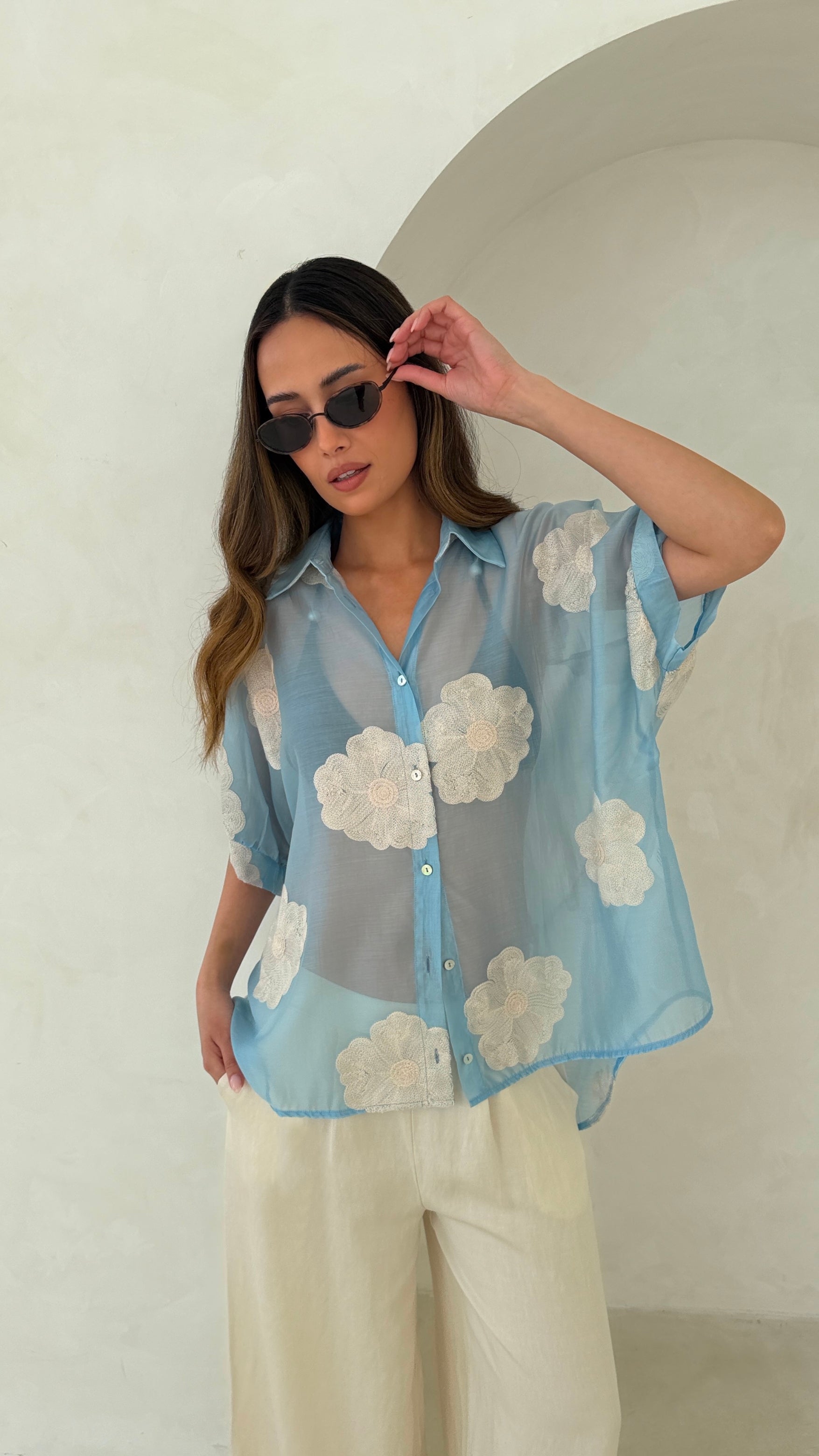 Rosie Embroidered Shirt - Blue