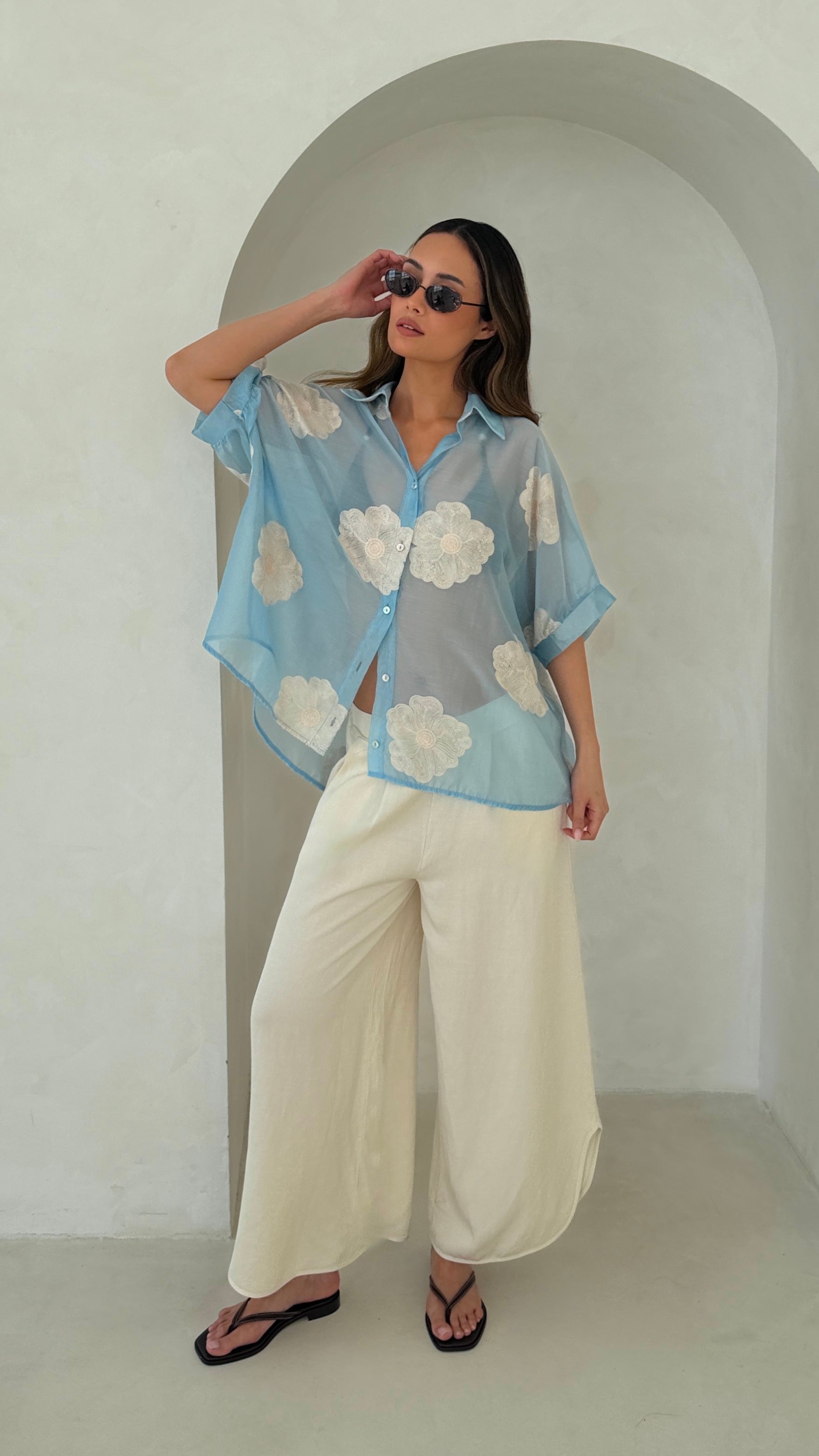 Rosie Embroidered Shirt - Blue