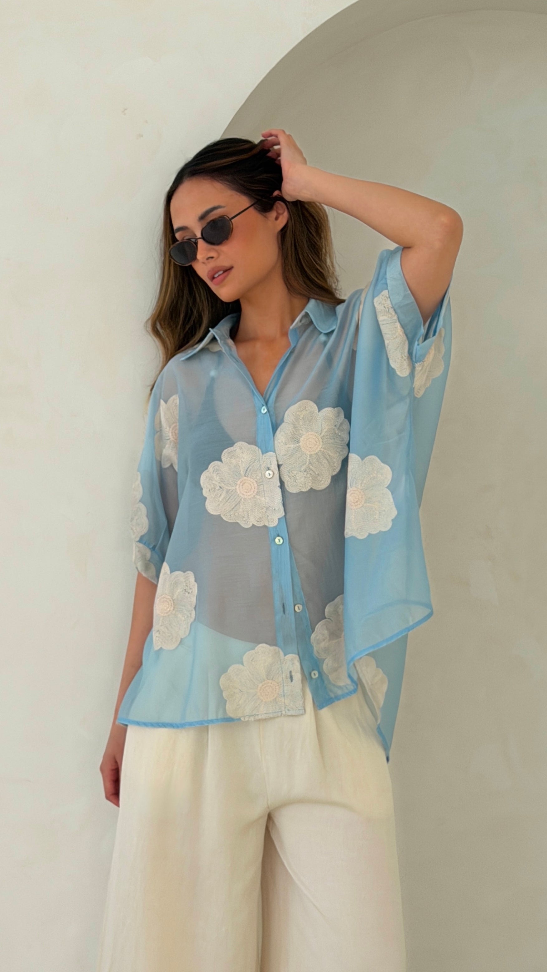 Rosie Embroidered Shirt - Blue