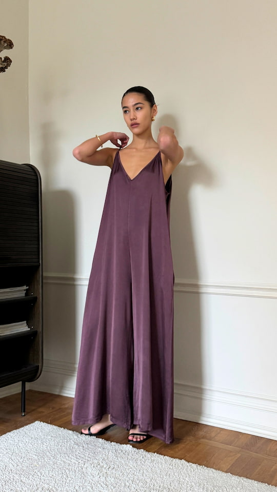 NATALIE SATIN JUMPSUIT - BURGUNDY