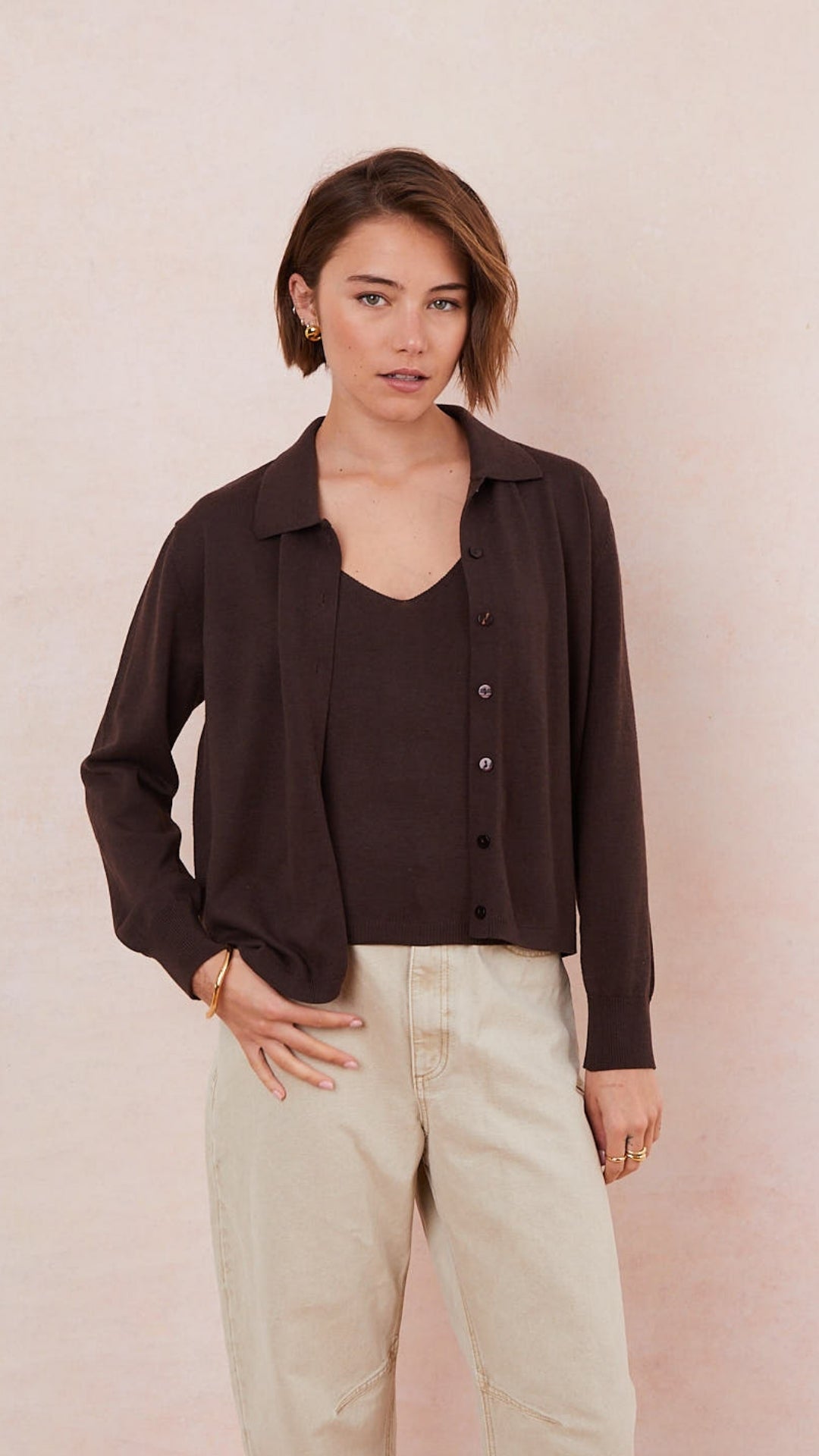Kora Knitted Twin Set - Espresso