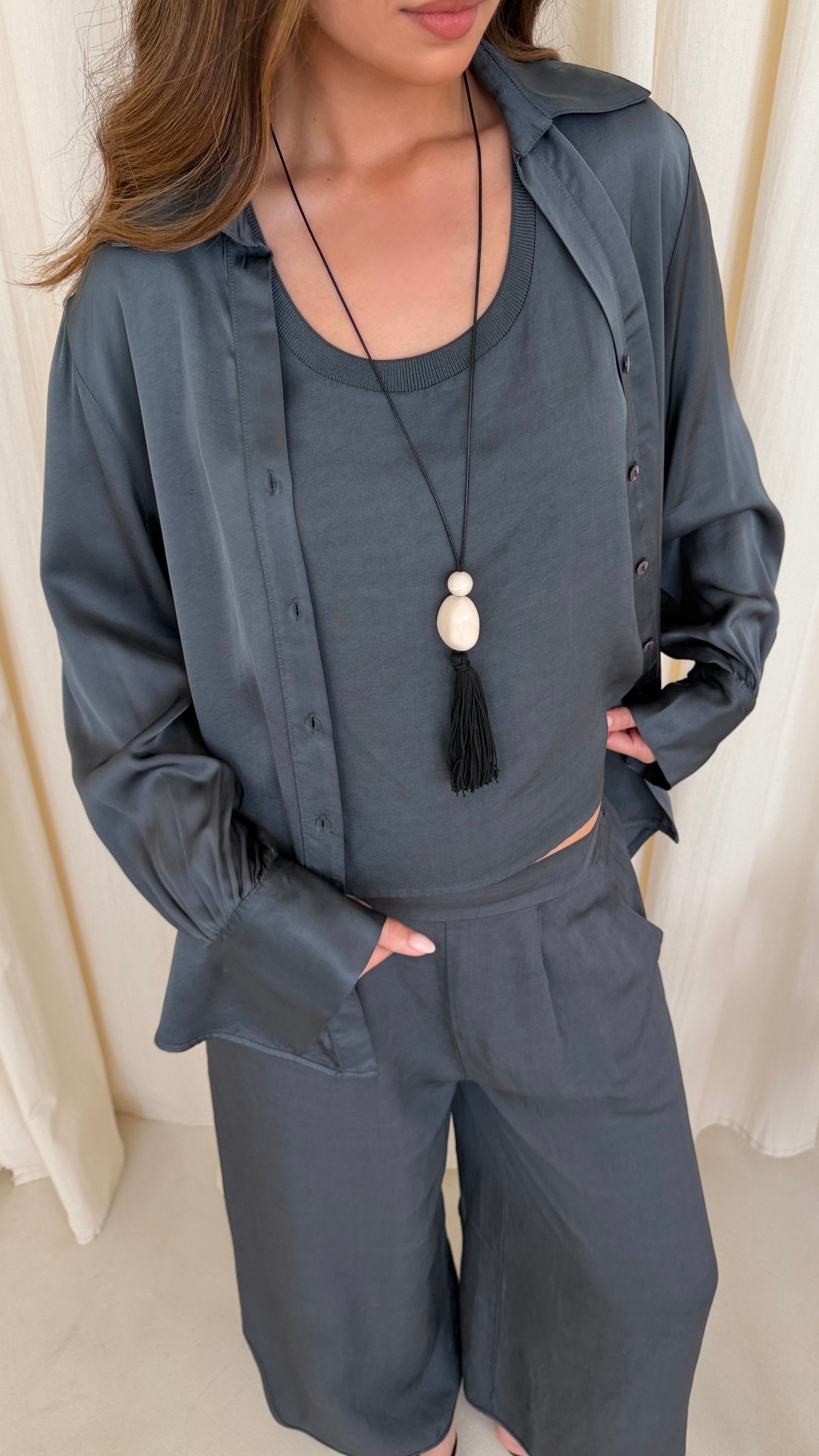 Fione Tencel Linen Top - Carbon