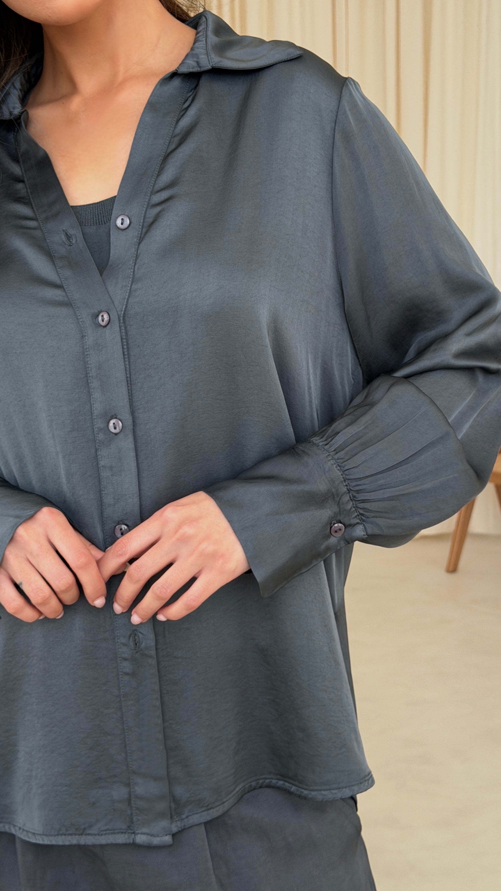 Raye Satin Shirt - Carbon