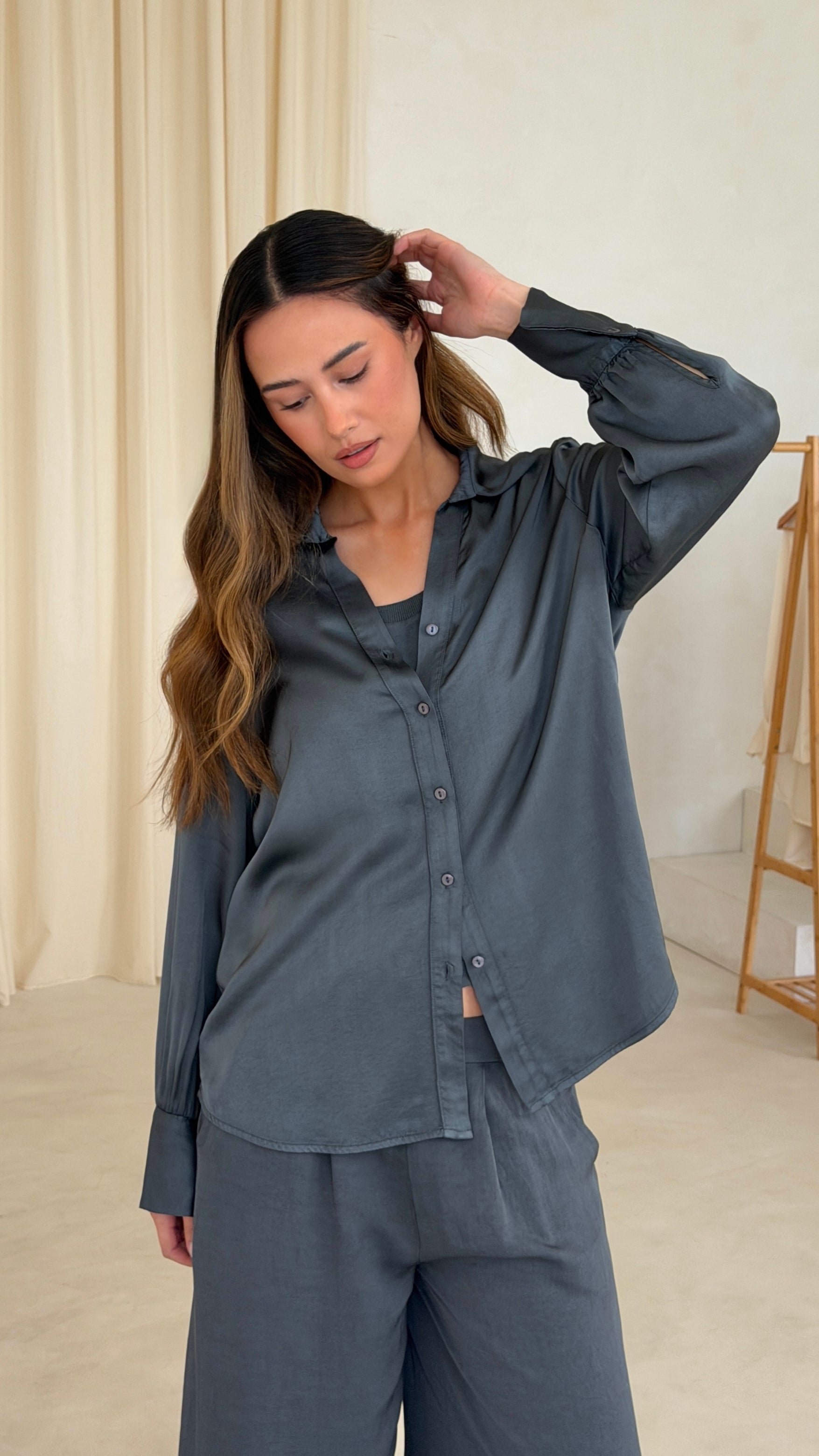 Raye Satin Shirt - Carbon