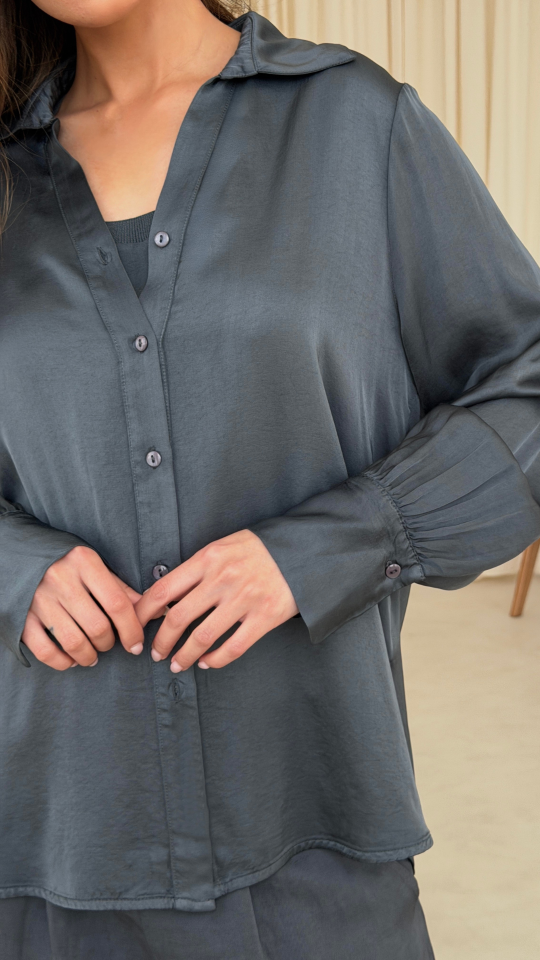 Raye Satin Shirt - Carbon