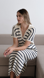 ERIN KNIT DRESS - ECRU NAVY STRIPES