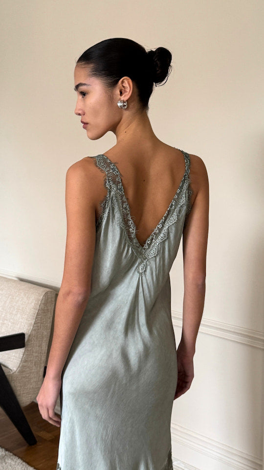 SOLANGE SLIP DRESS - SAGE