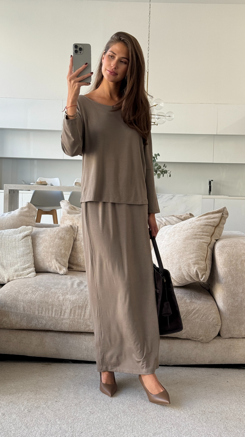 MIRA JERSEY TOP - TAUPE