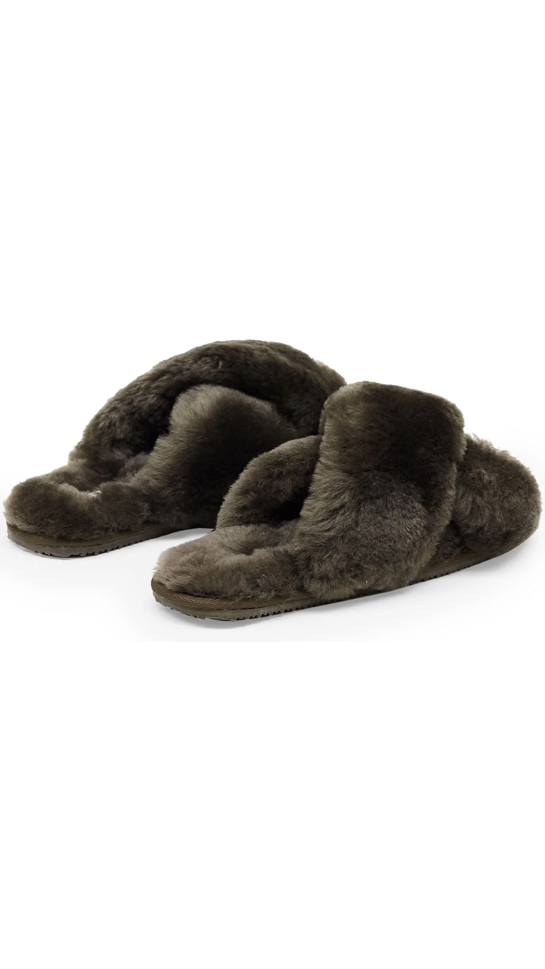 Athena Sheepskin Crossover Slippers - Khaki