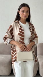 RHEA SILK SHIRT - LEAF PRINT CAMEL