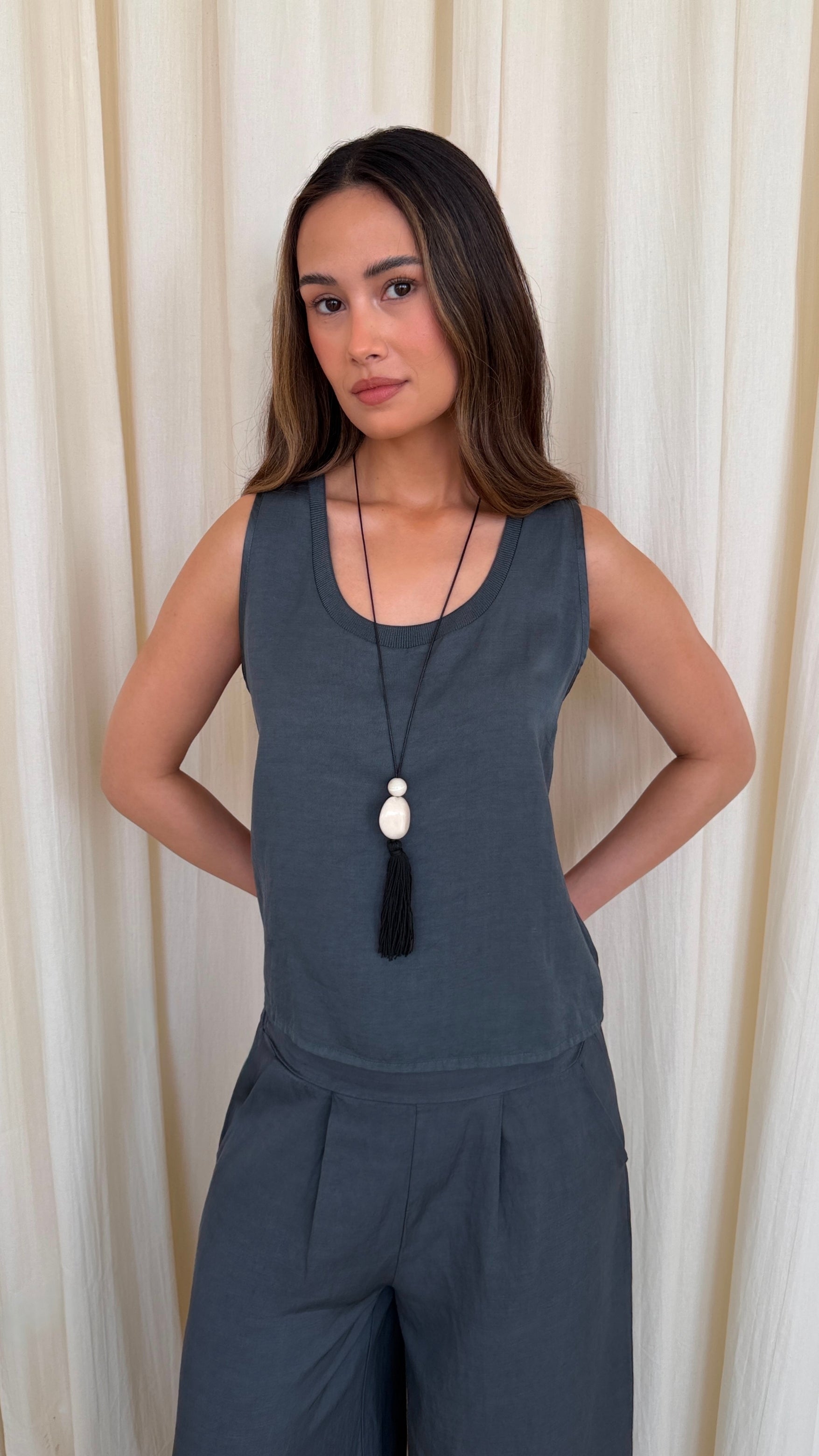 Fione Tencel Linen Top - Carbon