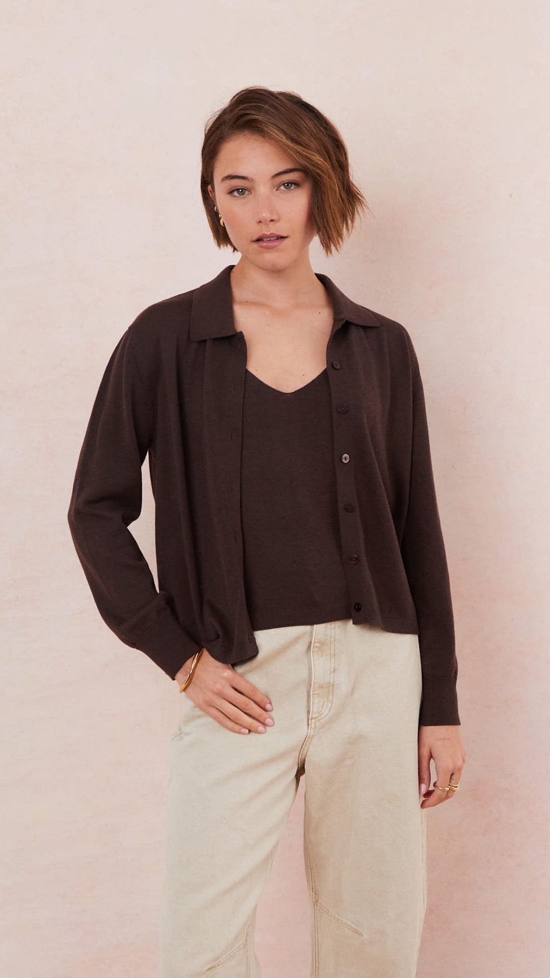 Kora Knitted Twin Set - Espresso