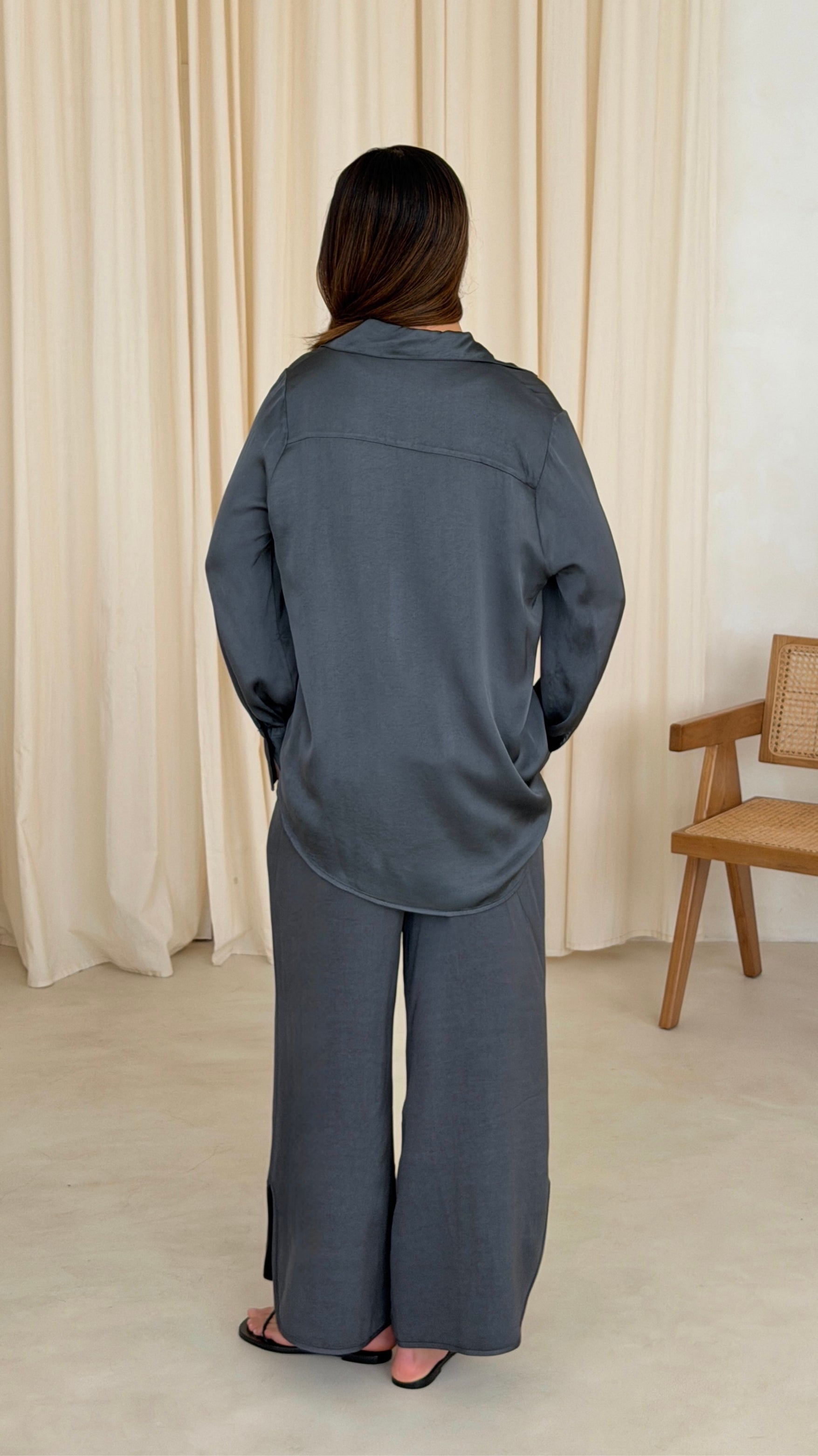 Raye Satin Shirt - Carbon