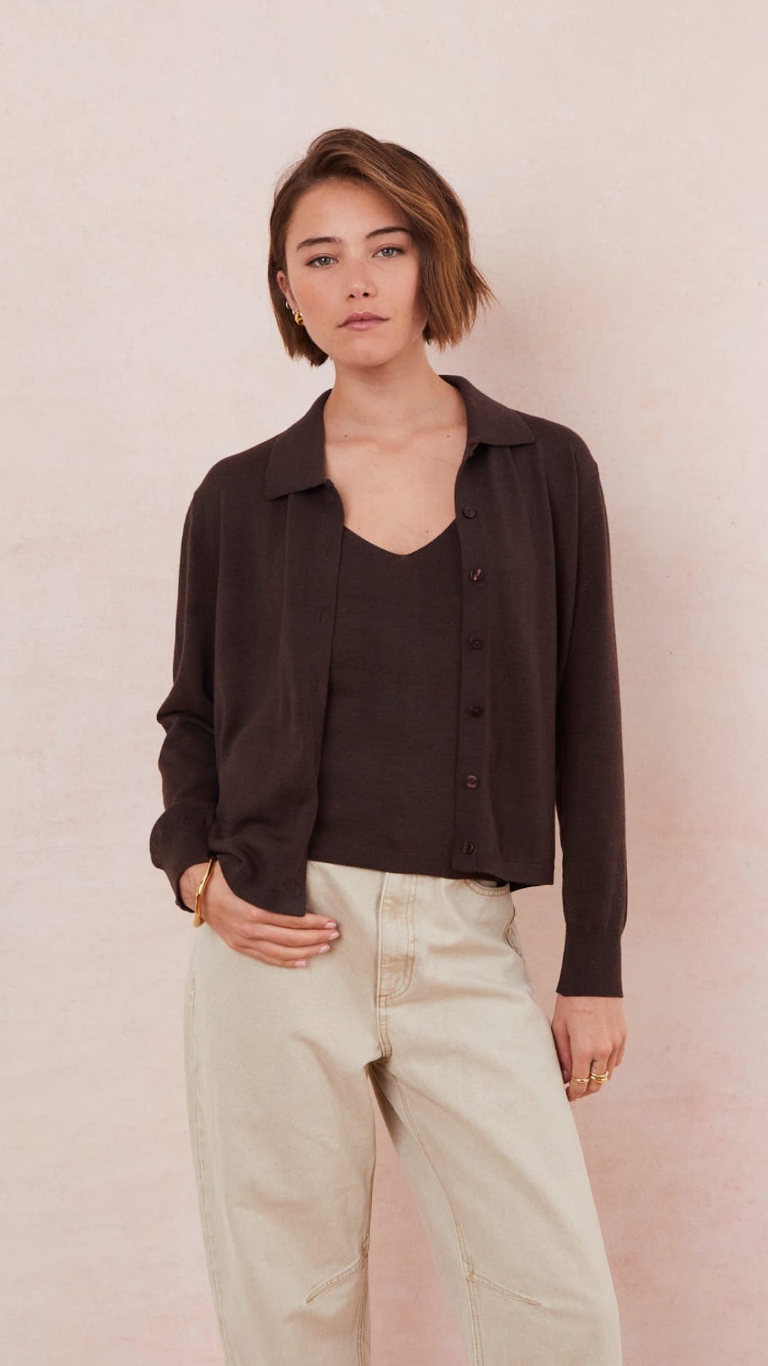 Kora Knitted Twin Set - Espresso