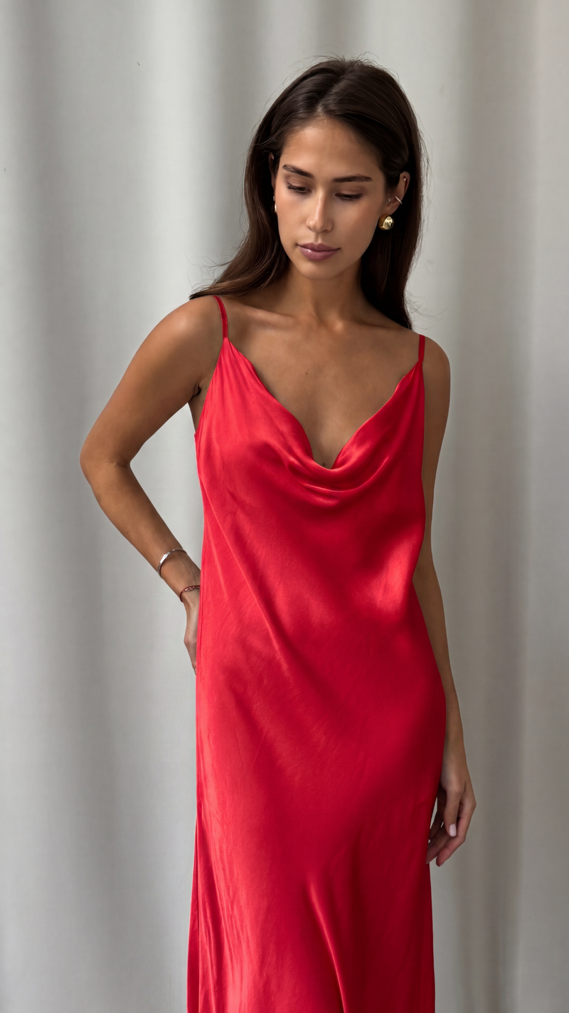 Alena Satin Dress - Red