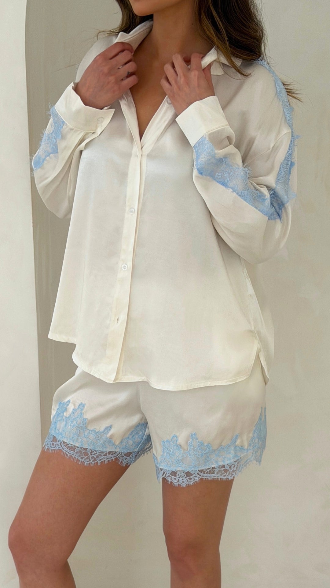 Cosima Satin Lace Shirt  - Ivory