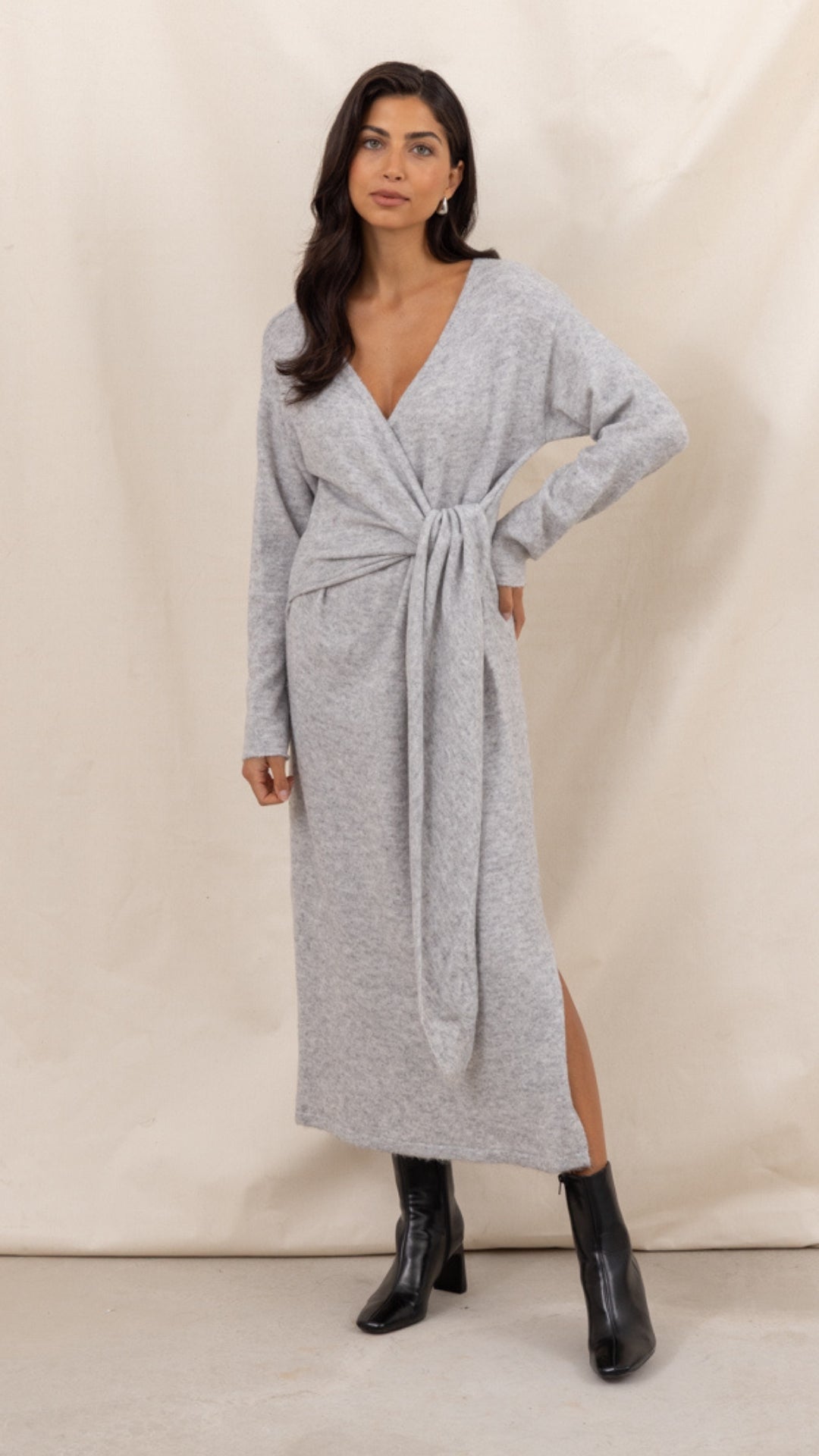 Keira Knit Wrap Dress - Cloud Grey