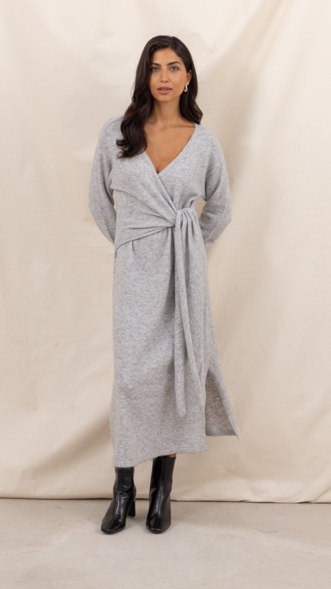 Keira Knit Wrap Dress - Cloud Grey
