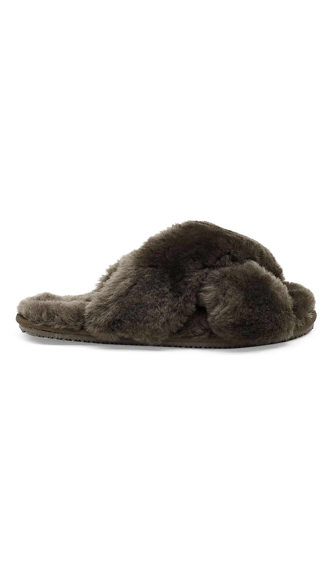 Athena Sheepskin Crossover Slippers - Khaki